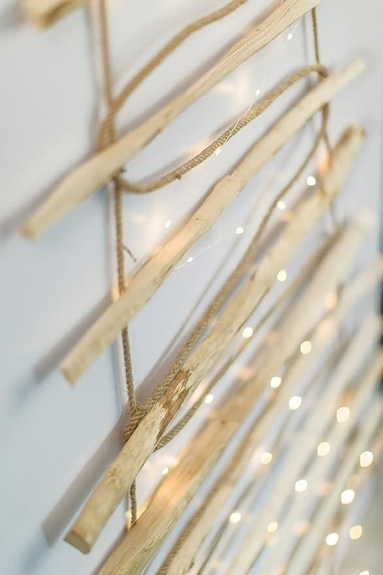 Houten kerstboom ladder 95 cm lang incl verlichting bol