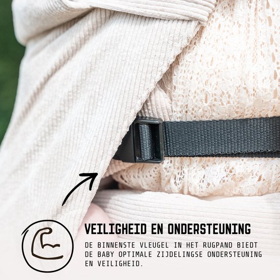 ByKay Draagzak Tiny Click Carrier - Ergonomische Draagzak Newborn newborn tot +/- 1 jaar - Eenvoudig en snel voor pasgeborenen - voor Buik en Heup - Comfortabele Stretch - Rib Almond Sand van BYKAY — afbeelding 5