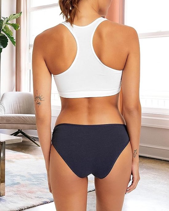 Sous-vêtements pour femmes – Sous-vêtements en coton pour femmes – Culottes pour femmes – Sous-vêtements pour femmes, lot de 6 culottes de bikini douces – Zwart – Taille L
