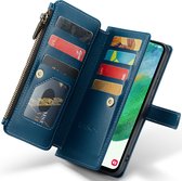 Hoesje geschikt voor Samsung Galaxy S21 FE - ZipCase Book Cover Case Leer Smaragd Blauw