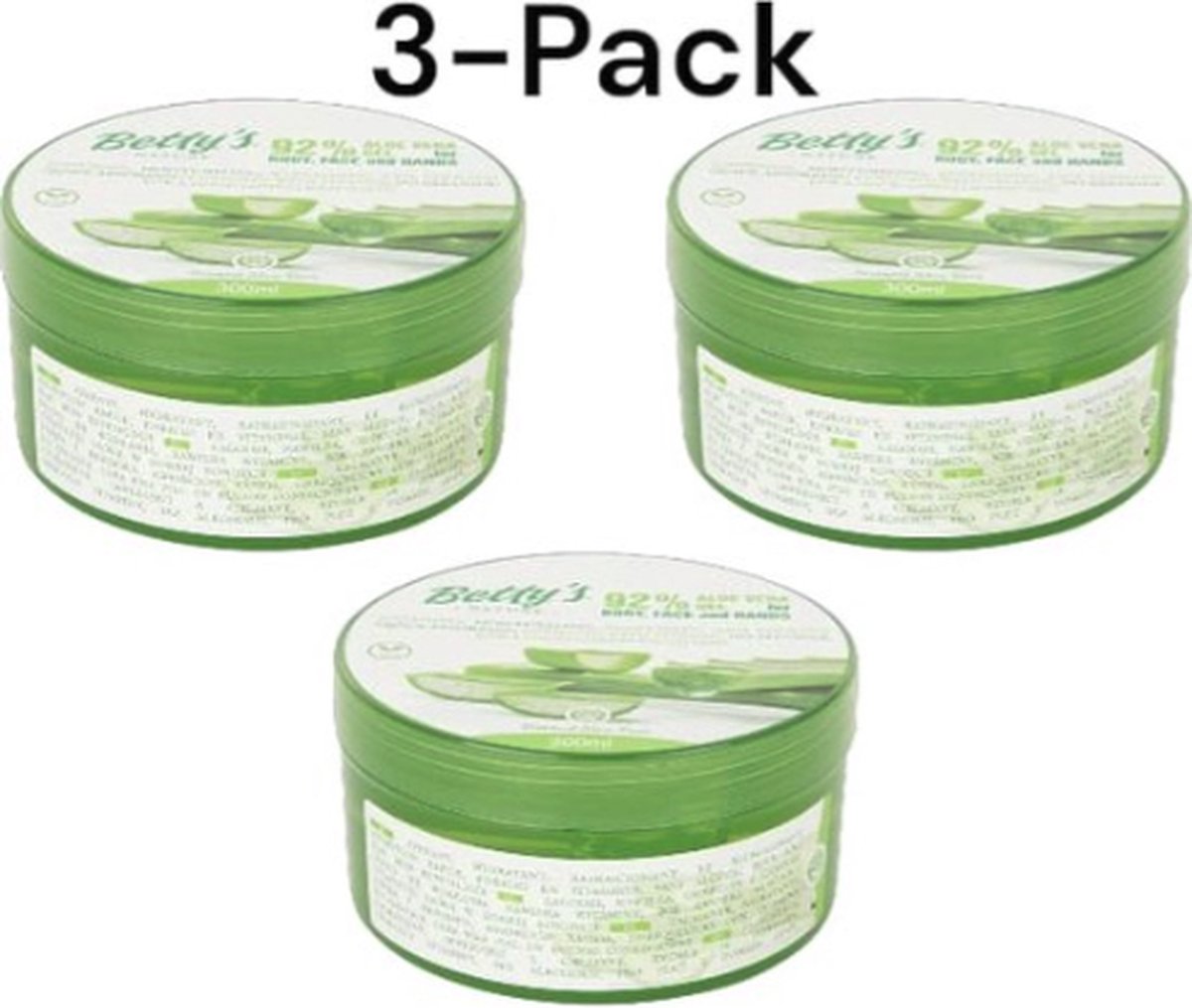 Goedkoopste Betty's Nature Aloe Vera Gel 92 - 3 X 300ML - Verzorgende hydraterende gel - Voor het hele lichaam en haar