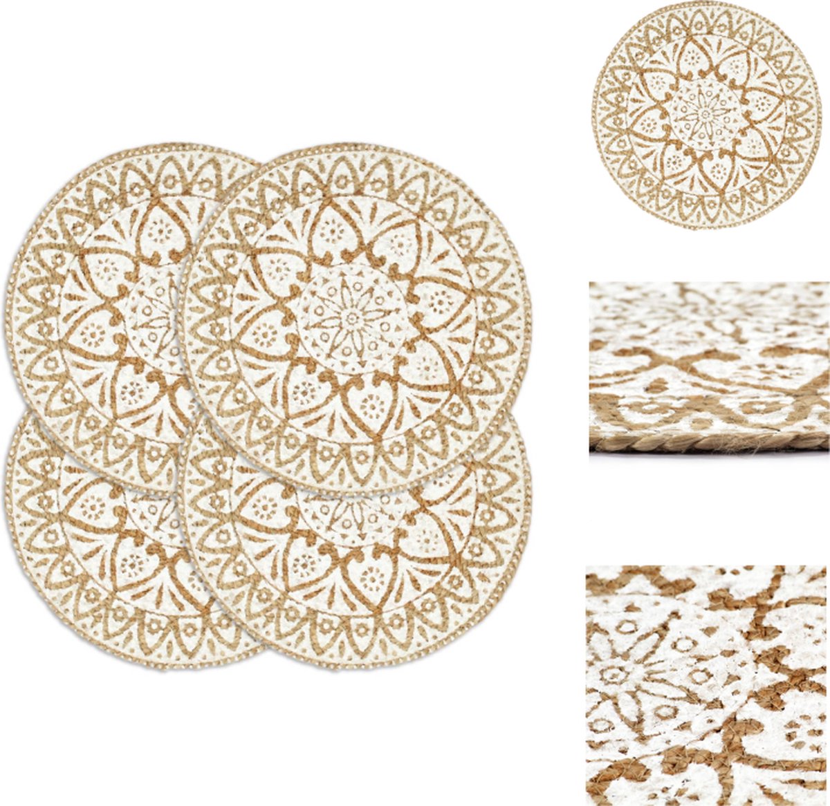 vidaXL Placemats Jute Wit 38 cm Handgemaakt Set van 4 Placemats bol