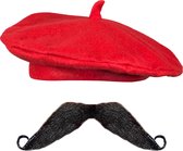 Ensemble de costumes de carnaval Français François - Béret rouge avec moustache française à coller - Accessoires de costume pour hommes