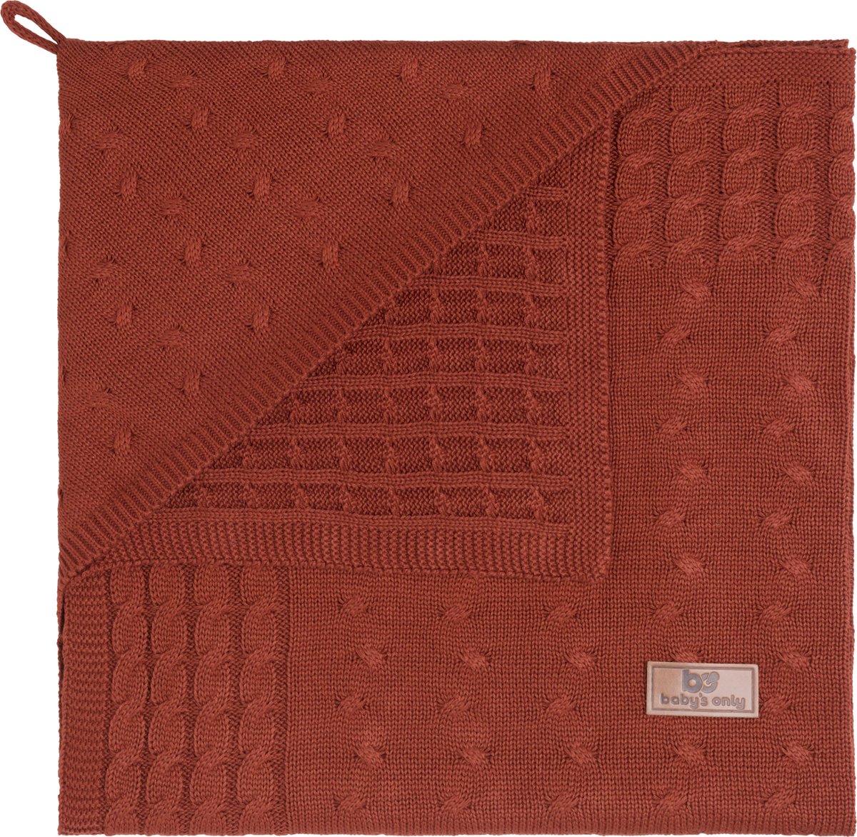 Baby's Only Gebreide wikkeldeken - Omslagdoek baby Cable - Brique - 75x75 cm - Geschikt voor drie- en vijfpuntsgordel