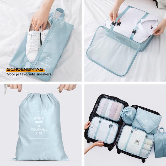 Ensemble de cubes d'emballage - organisateur de valise ou de sac - sacs  d'emballage - bleu clair deluxe