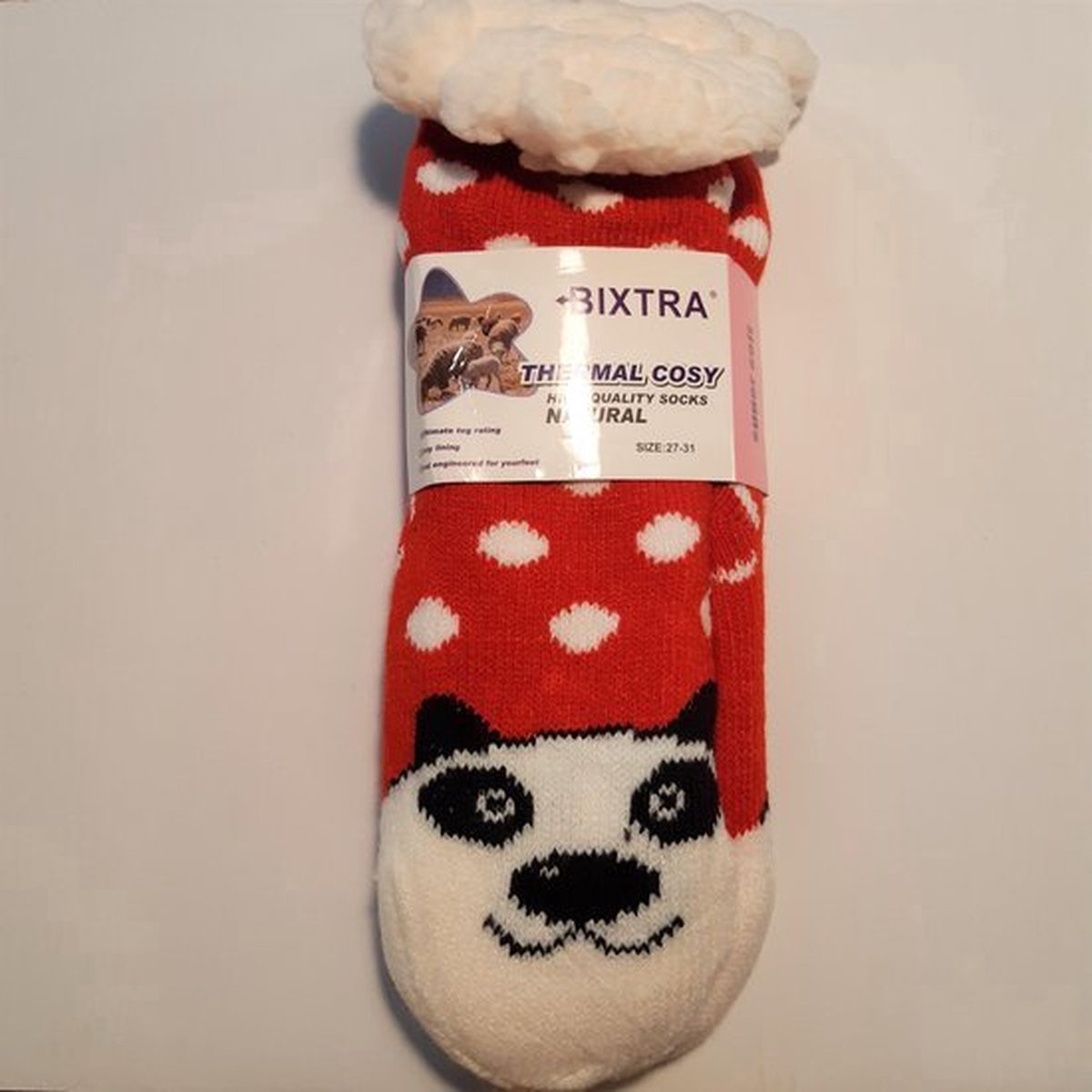 gevoerde sokken Panda Rood/Wit - huissokken met antislip mt 27-31