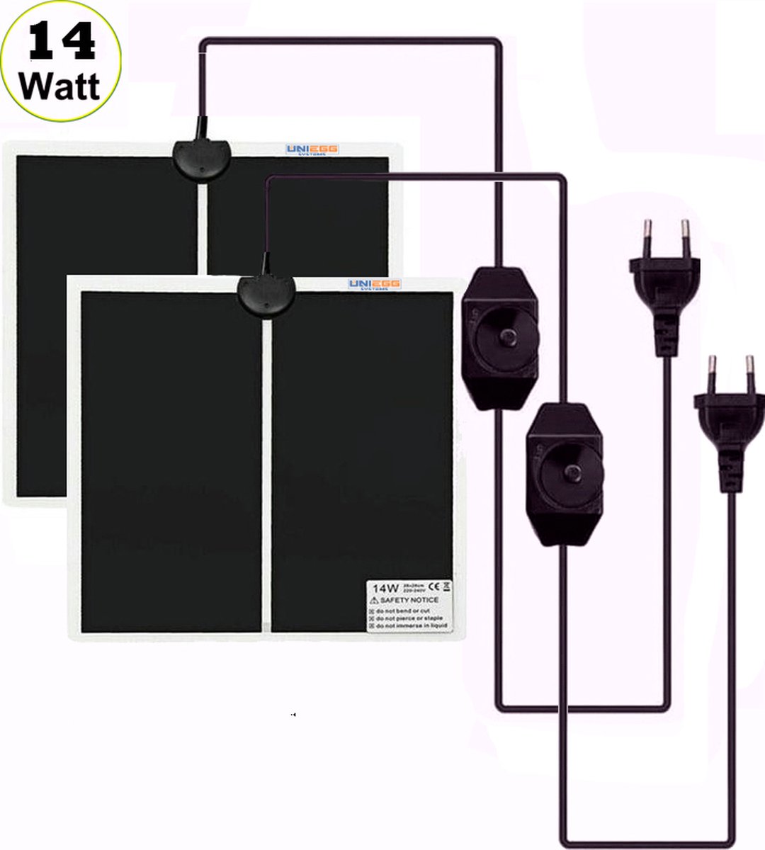 UniEgg® (2x) professioneel warmtematten 28 x 28 cm - Voordeelpak (2) - Extra voordelig- 2 stuks warmtematten - 14 Watt - met regelaar - voor kuikens - kwartels - vogels - reptielen - amfibieën op Prijzenvolger.com