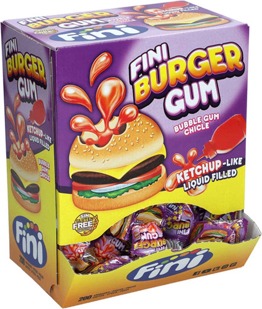 Fini Burger Bubble Gum - kauwgom met tutti-frutti smaak - 200 stuks