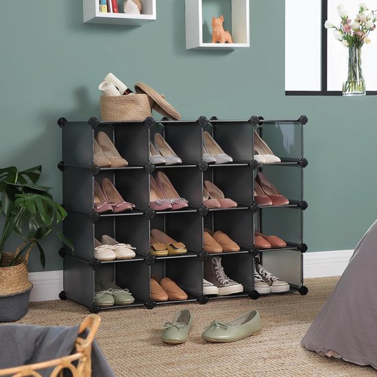 SONGMICS 15 Cube DIY Shelving System Kunststof kast met deuren in modieuze witte stal en eenvoudig te monteren, grendelloze rekken, LPC44BS SONGMICS 15 Cube DIY Shelving System Kunststof kast met deuren in modieuze witte stal en eenvoudig te monteren, grendelloze rekken, LPC44BS