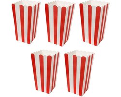 DW4Trading Popcorn Bakjes Rood Wit Gestreept - Karton - Amerikaans Feestje - 5 Stuks