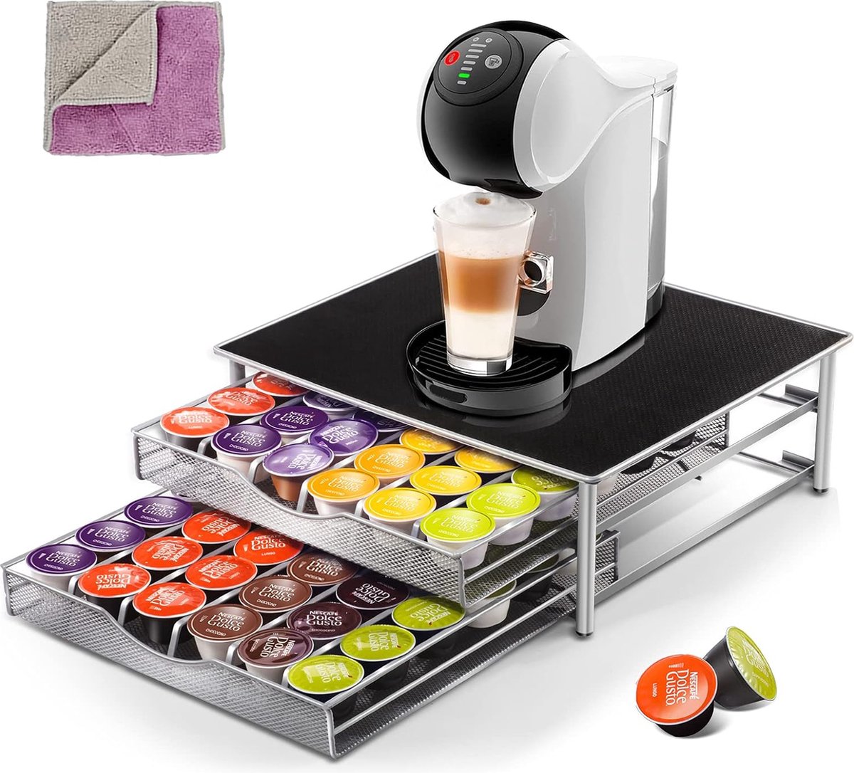 Support de machine à café Nescafé/Nespresso, avec tiroir de rangement pour  dosettes