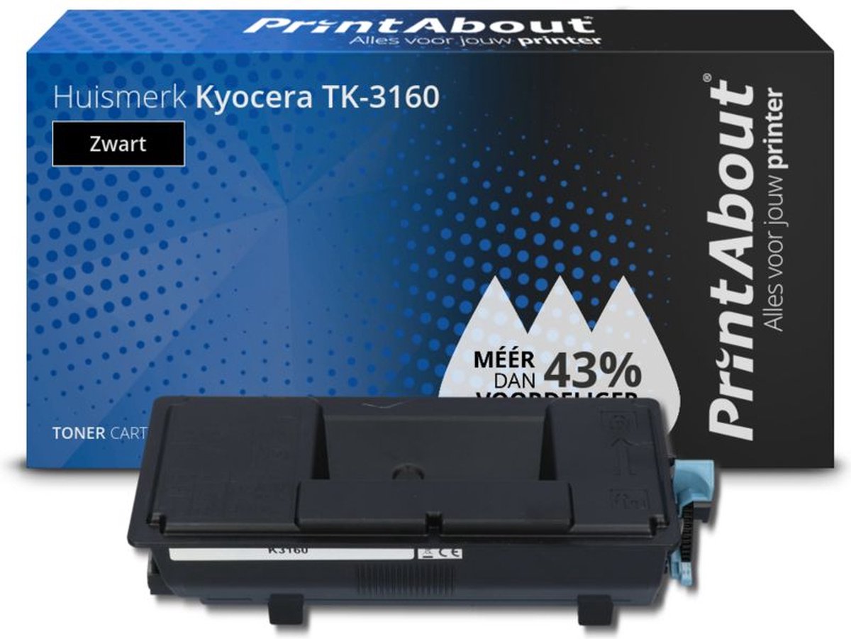 PrintAbout huismerk Toner TK-3160 Zwart geschikt voor Kyocera