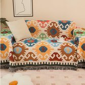 Boho-deken, bankdeken met kwastje, Azteekse etnische stijldeken, geweven sprei, voor thuis, kantoor, reizen, kamperen (omkeerbare deken, 130 x 180 cm)