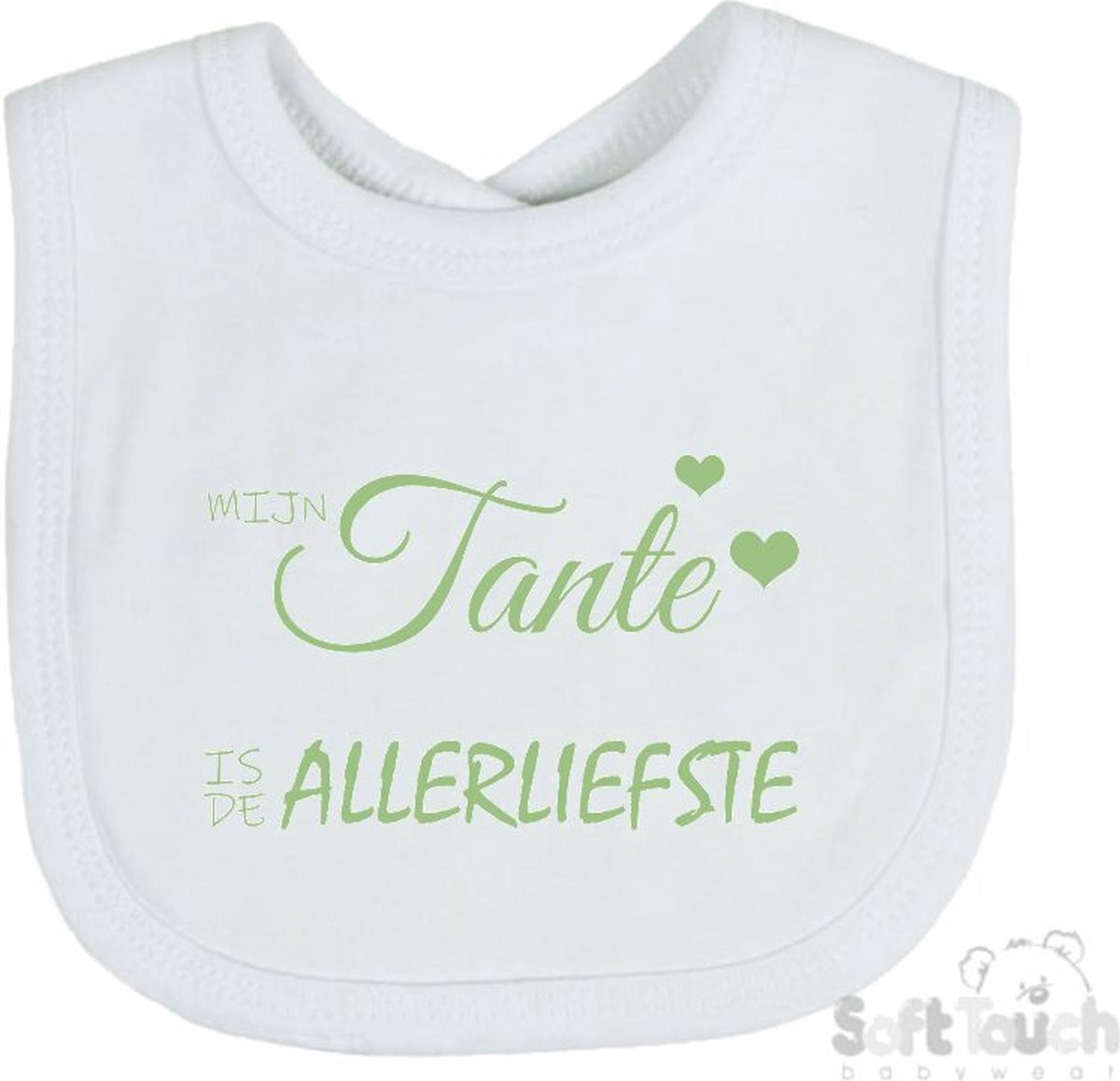 Goedkoopste Soft Touch Slabber Slabbetje Slab Mijn tante is de allerliefste Unisex Katoen Wit/sage green (saliegroen) Maat 33x22 Cm