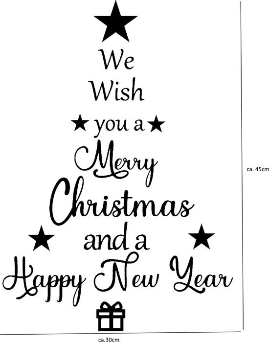 Little1gifts - Raamsticker - Herbruikbaar - Kerst - We wish you a merry christmas and a happy new year - Wit - klein
