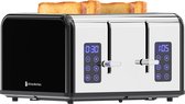 Bol.com KitchenBrothers Broodrooster - Toaster - 6 Warmteniveaus - 4 Extra Brede Sleuven - Touch display - 1630W - RVS/Zwart aanbieding