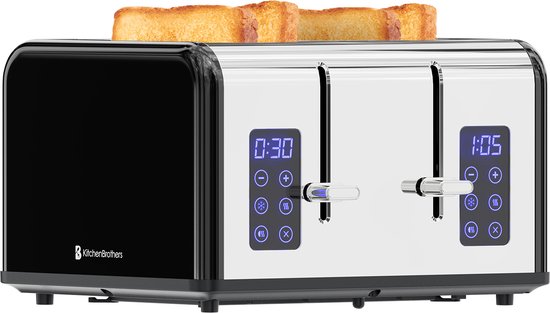 Foto: Kitchenbrothers broodrooster toaster 6 warmteniveaus 4 sneden 4 extra brede sleuven touch display 1630w rvs zwart