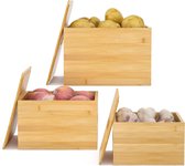 Bamboe aardappel- en uienopslagcontainers, 3 stuks, knoflook-, aardappel-, uiencontainer, aardappelopslag, groentehouder, bamboe productdozensets voor aanrecht