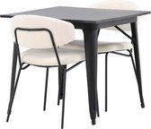 Tempe eethoek tafel zwart en 2 Chico stoelen wit.