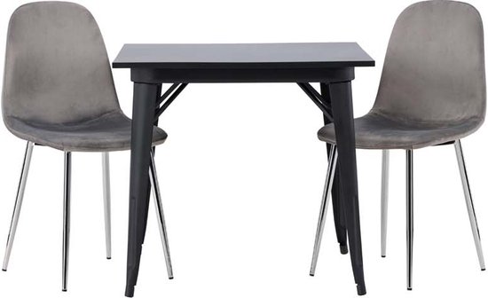 Tempe eethoek tafel zwart en 2 Eva stoelen grijs.