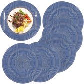 Ronde placemats, katoen, 35 cm, onderhoudsvriendelijk, afwasbaar, gevlochten placemats voor keuken, eettafel, feestdecoratie (set van 6), blauw