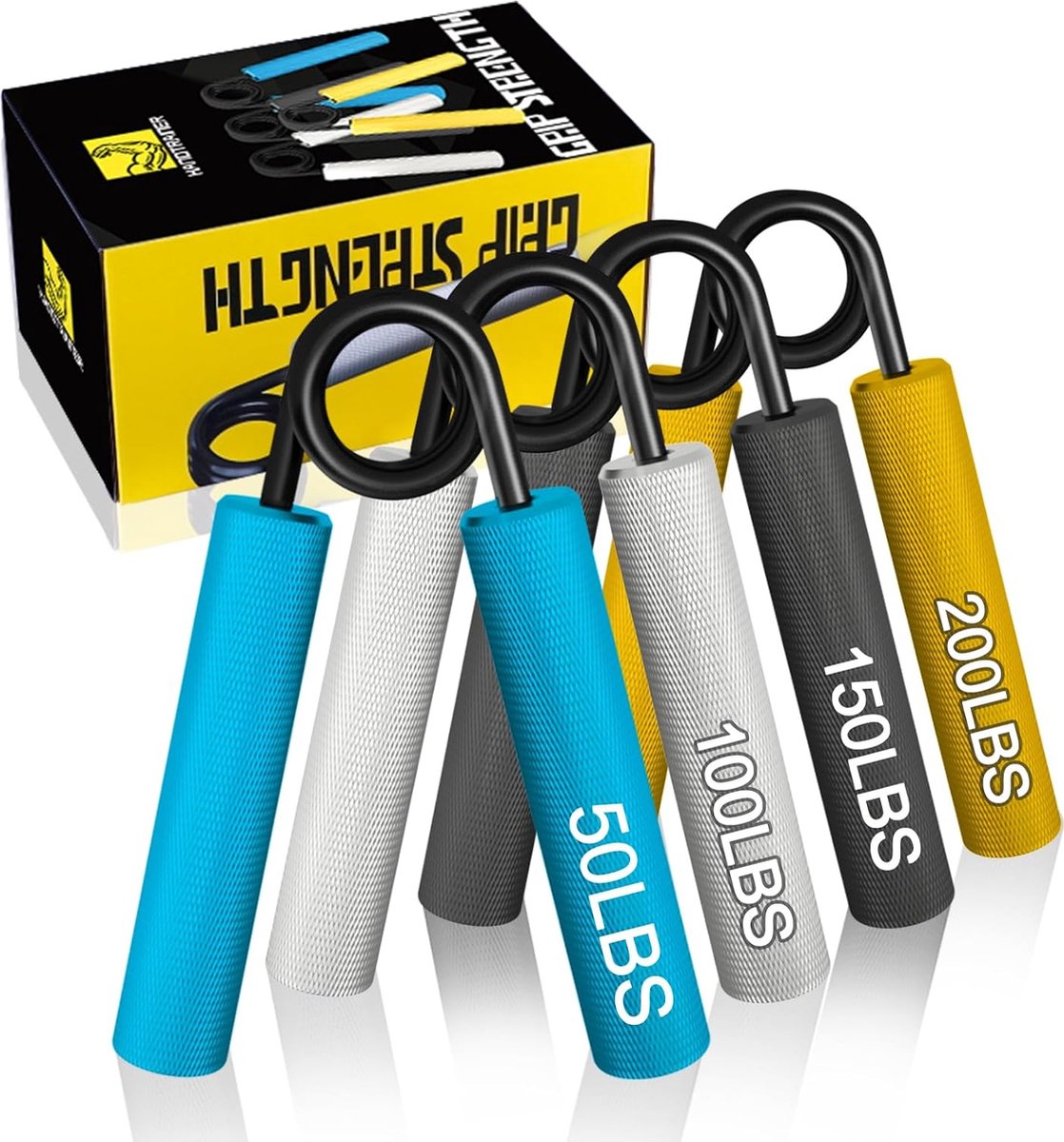 Metalen krachttrainer, 4 stuks (22,5, 45, 67,5, 90 kg) Handtrainer, onderarmtrainer, handgreep polstrainingsapparaat, fitnessapparatuur voor thuis