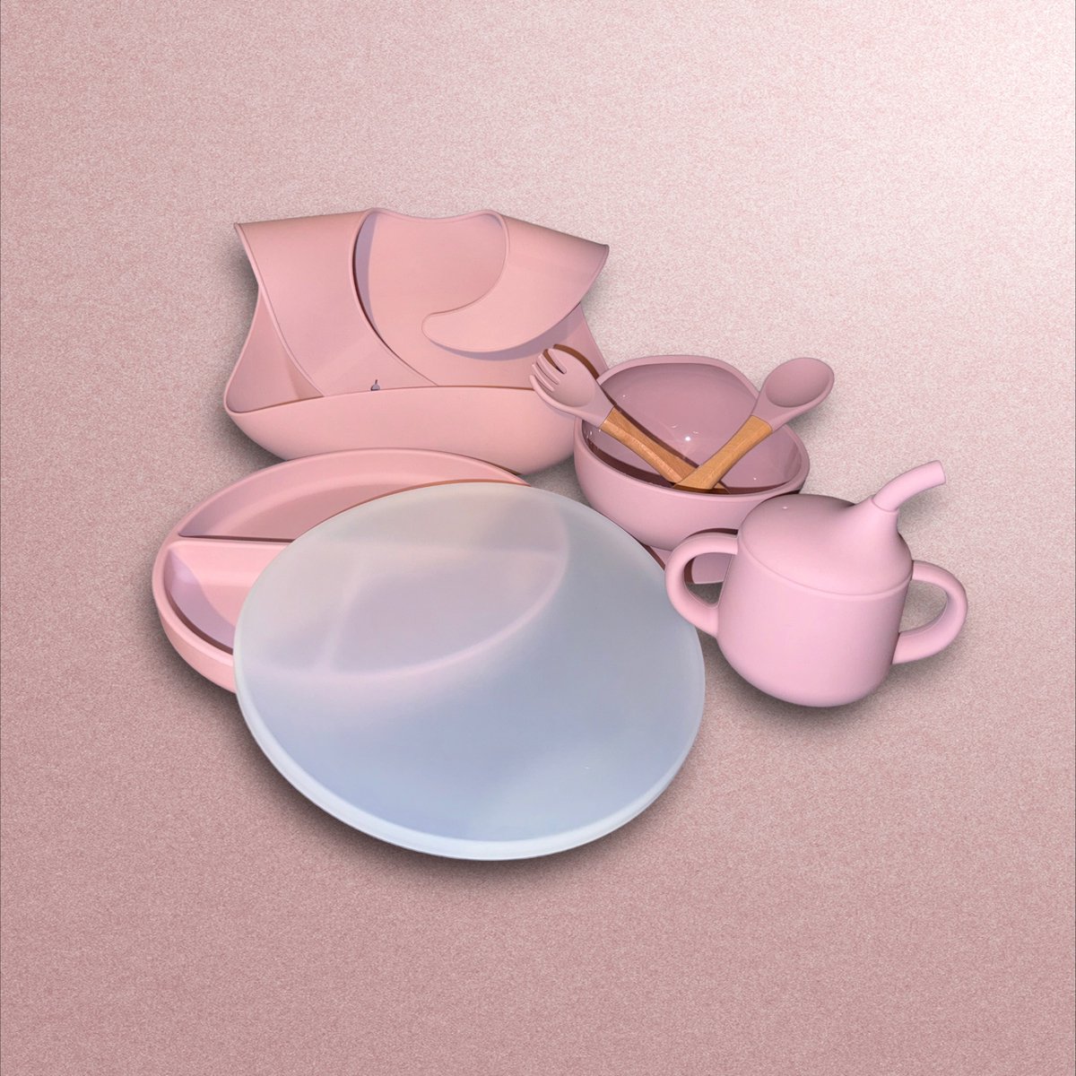 The Baby Supply Silicone feeding set 6-delig Mauve/Roze- Kraam cadeau- Baby Shower