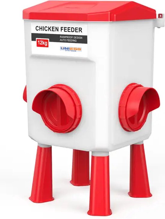 UniEgg Feeder - 12 KG (Rouge) - 3 mangeoires automatiques et innovantes, y  compris