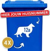 Kliko sticker voordeelset - 4 stuks - Shetland sheepdog - container sticker huisnummer - wit - container sticker hond