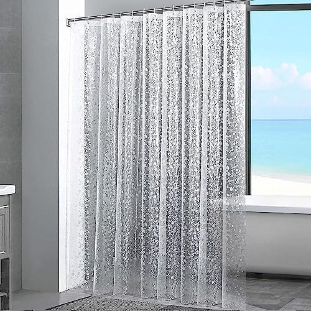 Rideau De Douche Transparent Anti-moisissure 120x200cm - PEVA Imperméable Avec 8 Anneaux