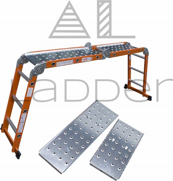 AL Ladder Professional ,Multifunctioneel ladder 4 x 3 sporten 368cm inlc. platform oranje