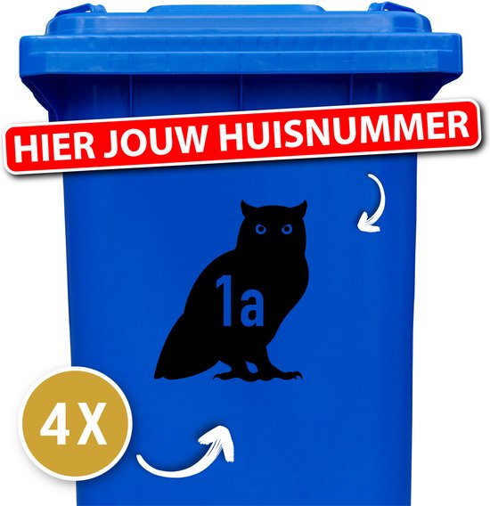 Container sticker - Container Sticker Huisnummer - Variant: Uil - Kleur: Zwart - Aantal: 4 Stuks - Stickers volwassenen - Cijfer stickers - Container stickers - sticker - stickers - 12345678910 - cadeau