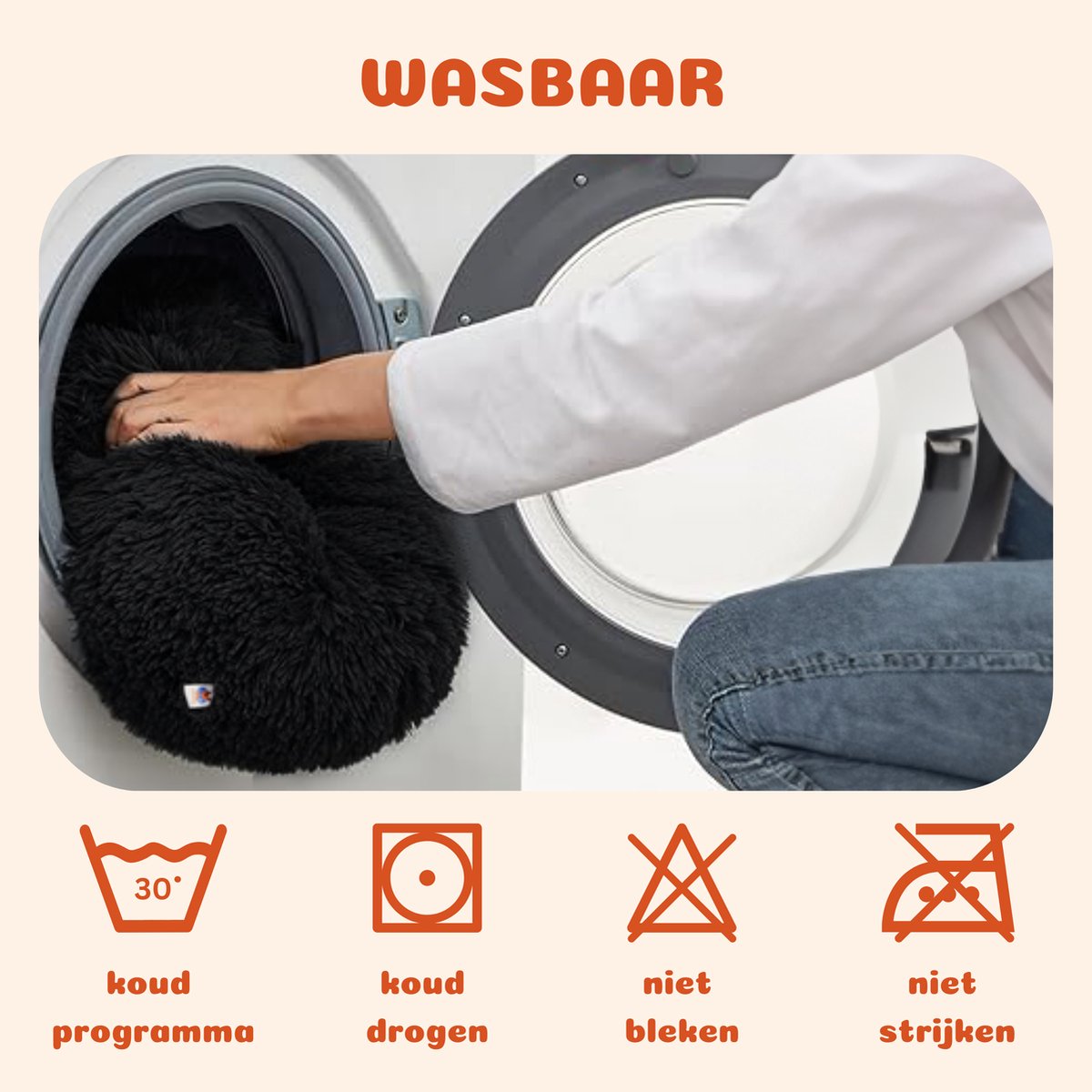 Pet Perfect Donut Hondenmand 100 cm - Fluffy Hondenkussen - Hondenbed - Zwart - Wasbaar thumbnail 6