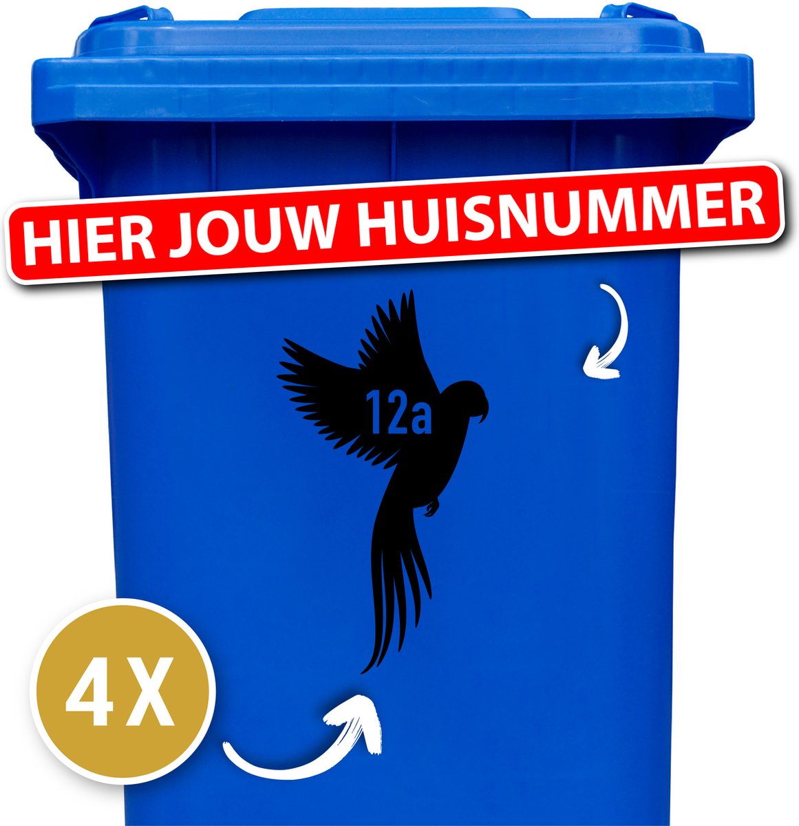 Container sticker - Container Sticker Huisnummer - Variant: Papagaai vliegend - Kleur: Zwart - Aantal: 4 Stuks - Stickers volwassenen - Cijfer stickers - Container stickers - sticker - stickers - 12345678910 - cadeau