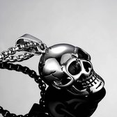 Skull bedel met ketting 60cm. Doodskop met hals ketting zilverkleurig. Schedel hanger met ketting. Skull met ketting 60 cm.