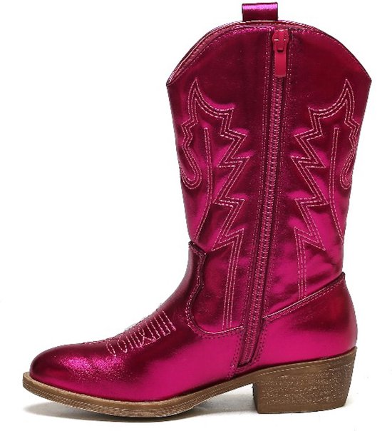 SmileFavorites® Bottes de cow-boy Filles avec Talon - Simili Cuir - Rose - Taille 34