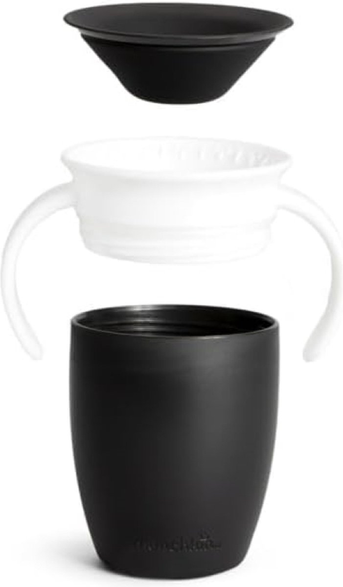 Munchkin Drinkbeker - Miracle Trainer Cup 2-pack - 360 Graden Babybeker - BPA-vrij, Met Handgrepen - Lekvrije Drinkbeker - Vaatwasmachinebestendig - Geschikt voor Baby's vanaf 6 Maanden en Ouder - Set van 2 - Zwart/Wit - 207 ml van Munchkin — afbeelding 5