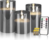 Led-vlamloze kaarsen Lichten Realistische flikkerende kaarsen 3D-vlamkaarsen met afstandsbediening Decoratieve ongeparfumeerde stompkaars Set van 3 Werkt op batterijen (inbegrepen)