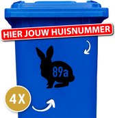 Container stickers Konijn met huisnummer 4 stuks - Kliko stickers - Cijfer stickers weerbestendige 1234567890 - Containerstickers - Zwart - 12345678910 - cadeau