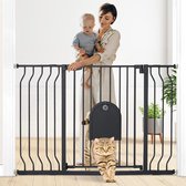 Deurhekje voor baby's, traphekje zonder boren, voor breedtes 75-123 cm, sluit automatisch, met één hand openen, dubbel sluitmechanisme, anti-knijppuntdesign, zwart