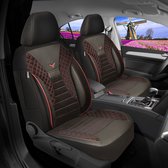 Housses de siège de voiture pour Skoda Rapid 2012-2019 en coupe, lot de 2 pièces côté conducteur 1 + 1 côté passager PS - série - PS702 - Zwart/ couture rouge