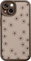 Casimoda® hoesje - Geschikt voor iPhone 15 - Cute Flowers - Effen telefoonhoesje met lensbescherming - TPU - Backcover - Bruin/beige
