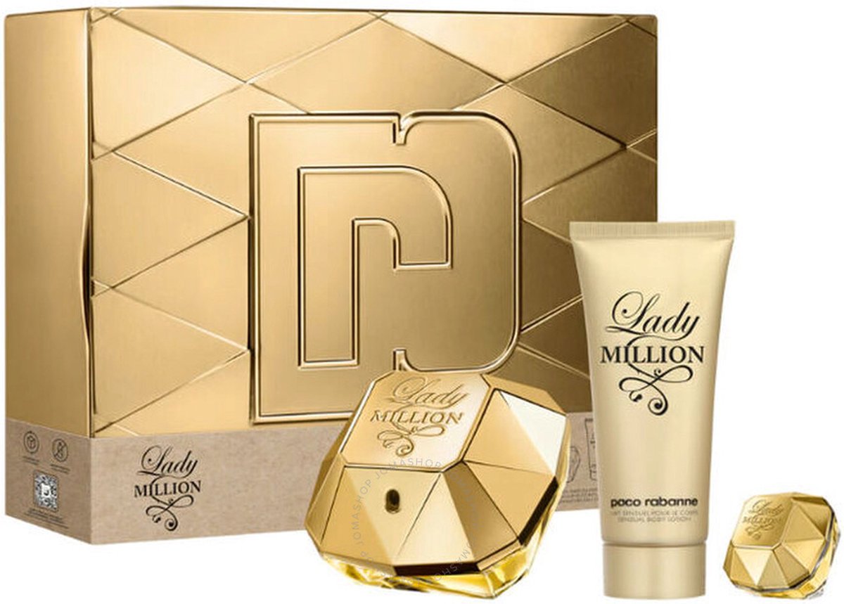 Paco Rabanne Lady Million Eau De Parfum Spray 80ml Set 3 Pieces + Body Lotion 100ml + EDP miniatuur 5 ml - Paco Rabanne