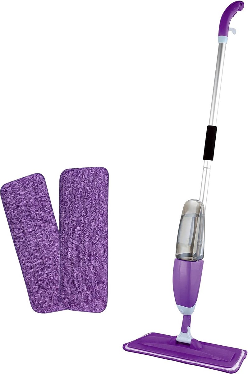 Vloermop met sproeifunctie schonere mop met watertank van 600 ml voor laminaat tegels marmer natte en droge vloeren herbruikbare vervangende microvezelhoes (paars)