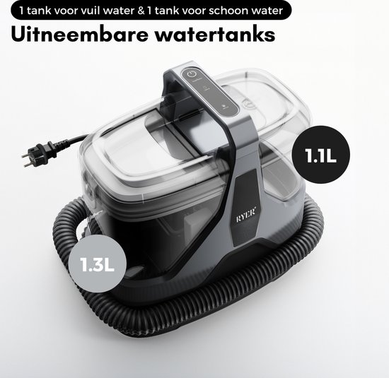 H.Koenig Handgeführte Textilreinigungsmaschine TWT77, Abnehmbare Frisch- und Schmutzwassertanks, Alle Textilarten: Matratzen/Teppiche/Canapés, Starke Saugkraft, 650 W, Weiß und Grün