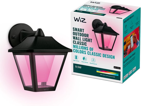 WiZ Tuinverlichting Classic Wandlamp Zwart - Slimme LED-Verlichting - Gekleurd en Wit Licht - 230V