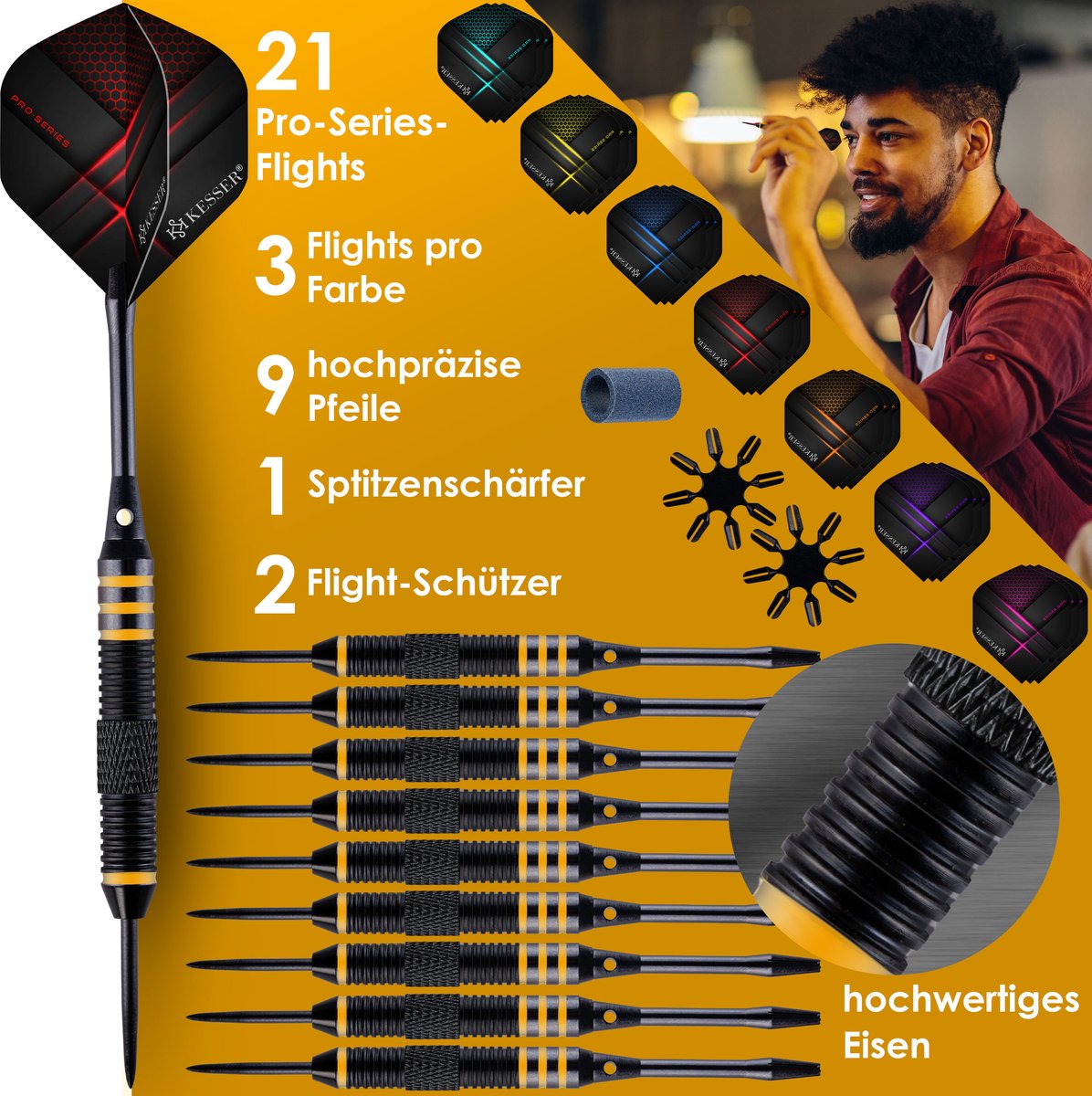 KESSER® Dartboard Cork with 9 Dart Flights Professional