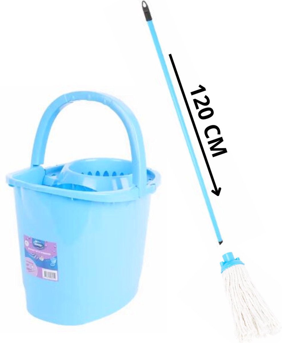 Spargo Vloermop met emmer – Dweilsysteem met wringer – Vloermop met steel –Vloermop dweil Mopset – Spin mop– Vloermopsysteem