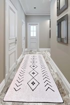 Woonkamer Tapijt, Kortpolig Modern Geometrisch Antislip Vloerkleed, Gang Tapijt, Gel Loper, Zwart Wit (Fiona, 80 x 150 cm)
