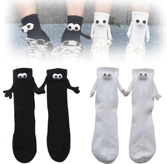 Sokken met Magnetische Handjes en Ogen - 2 paar - Zwart & Wit - Verliefde sokken voor dames/mannen/tieners maat 35-43
